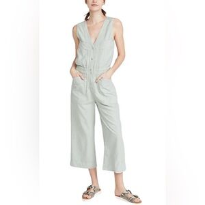 DL1961 Debbie Jumpsuit Silt Green Linen Blend Wide Leg Cropped Size XS